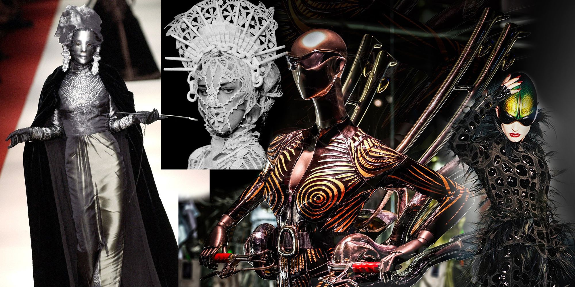 Photo montage of iconic high fashion reminiscent of the work of H.R. Giger